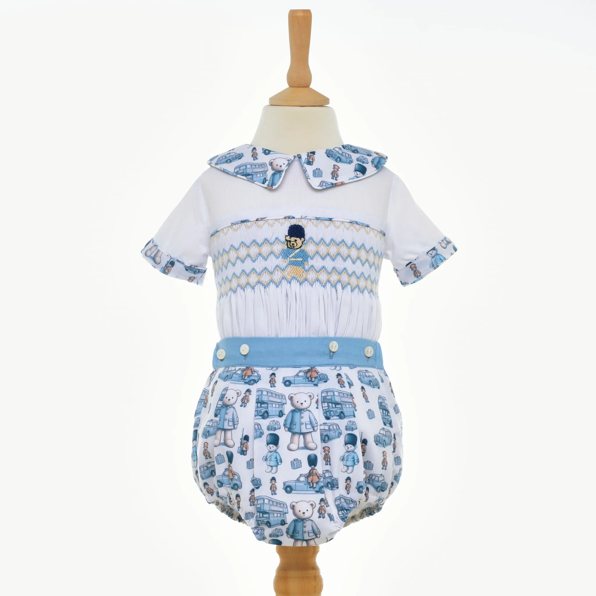 Ocean Baby Boys Soldier London Bear Smocked Buster Suit Set (NB-2Yrs)