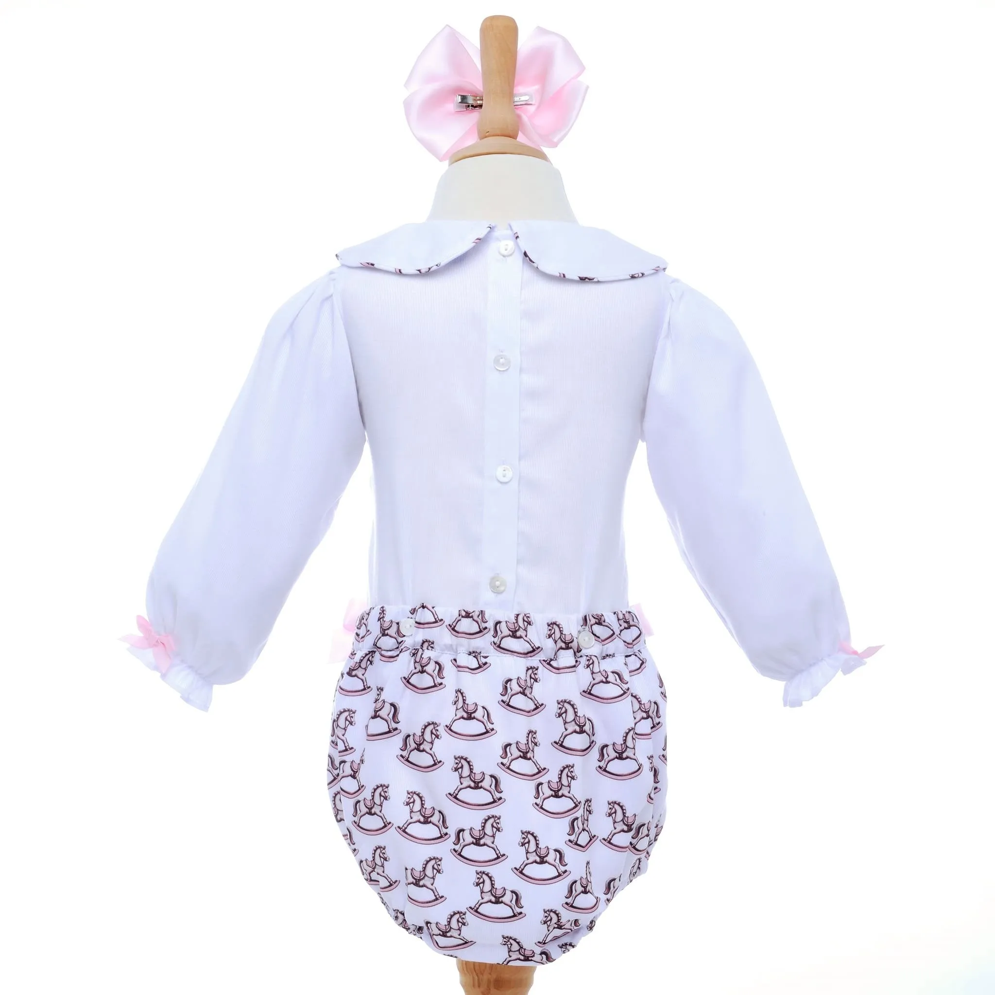 Ocean Baby Girls Pastel Rocking Horse Smocked Buster Suit (NB-3Yrs)