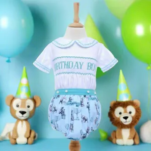 Ocean Baby Safari Birthday Boys Smocked Buster Suit Set (9M-3Yrs)