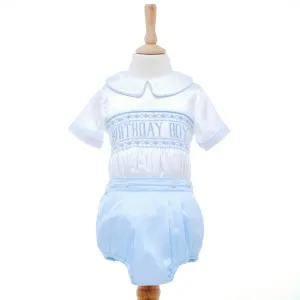 Ocean Baby Topaz Satin Birthday Boys Smocked Buster Suit Set (9M-3Yrs)