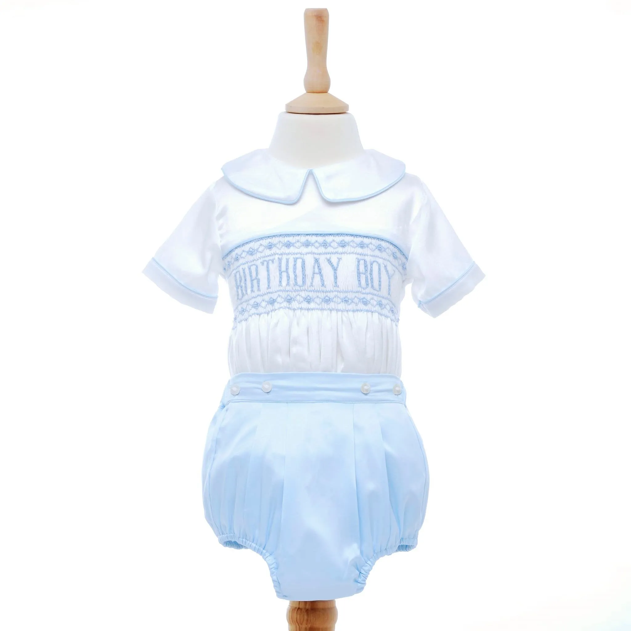 Ocean Baby Topaz Satin Birthday Boys Smocked Buster Suit Set (9M-3Yrs)