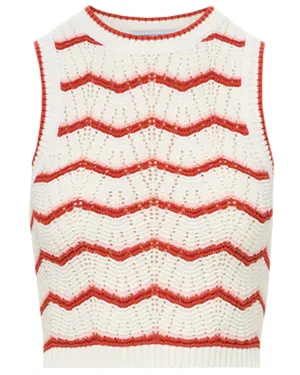 Off White and Persimmon Jerrel Crop Knit Tank