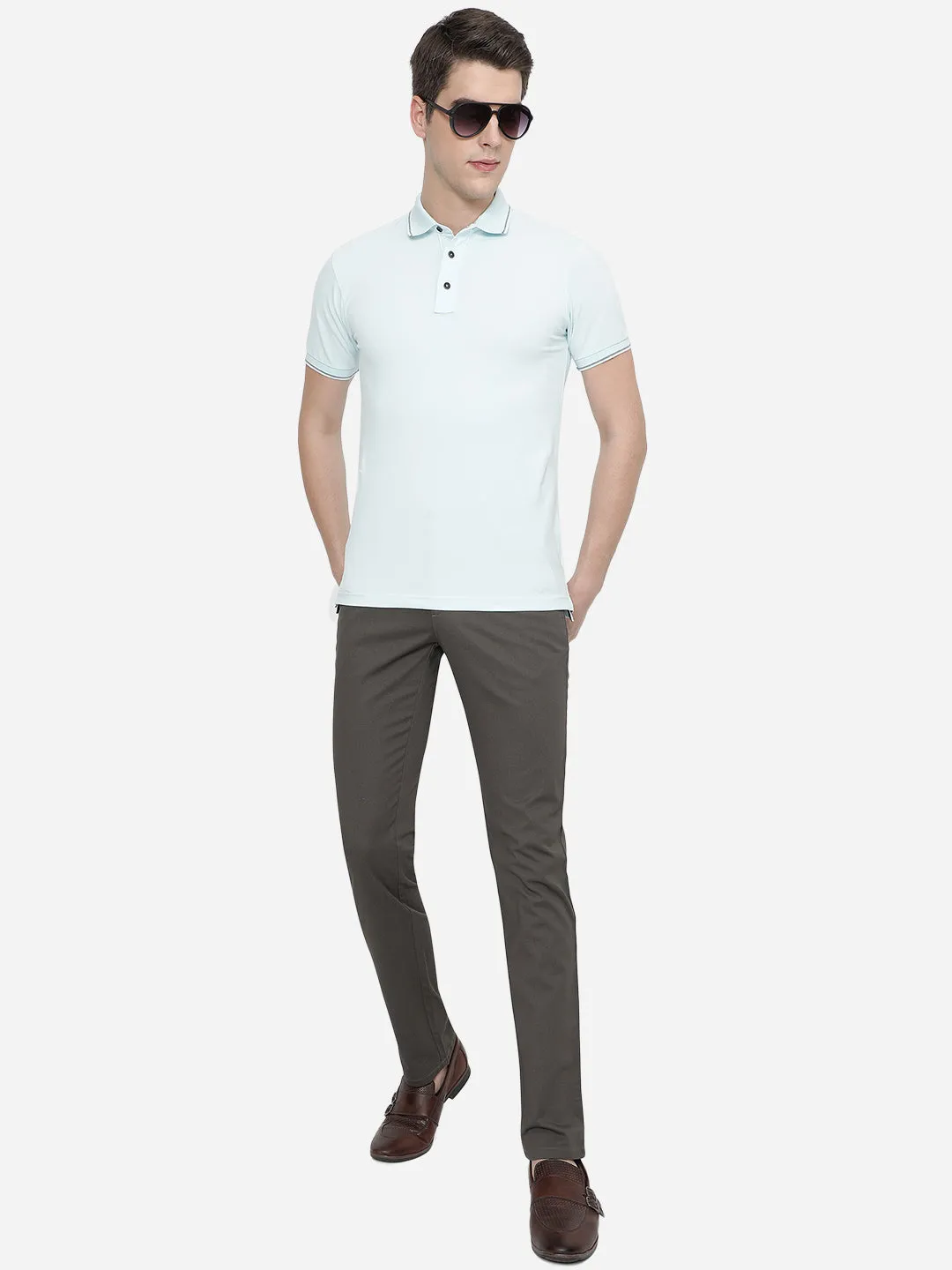 Olive Green Solid Super Slim Fit Casual Trouser | Greenfibre