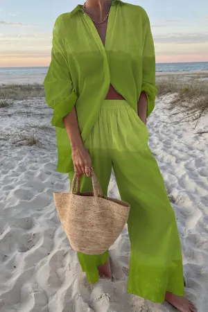 Ombre Print Oversized Shirt and Elastic Waist Pocket Pants Set