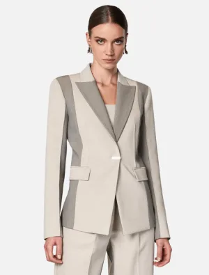 One Button Colour Block Blazer - Grey