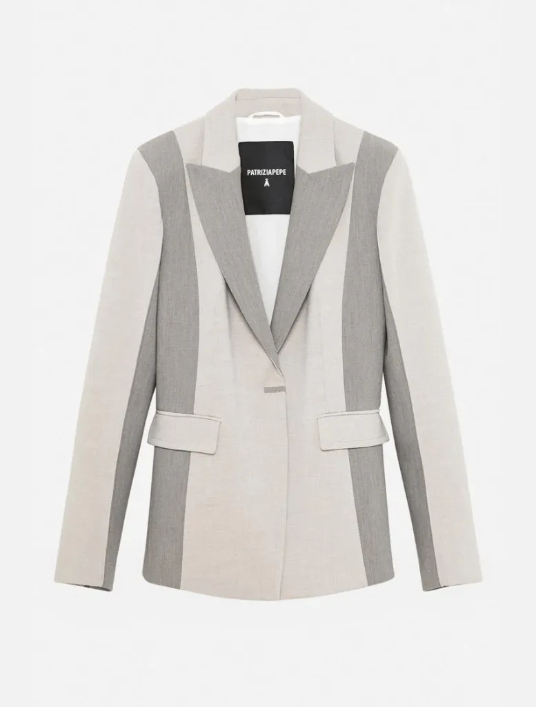 One Button Colour Block Blazer - Grey