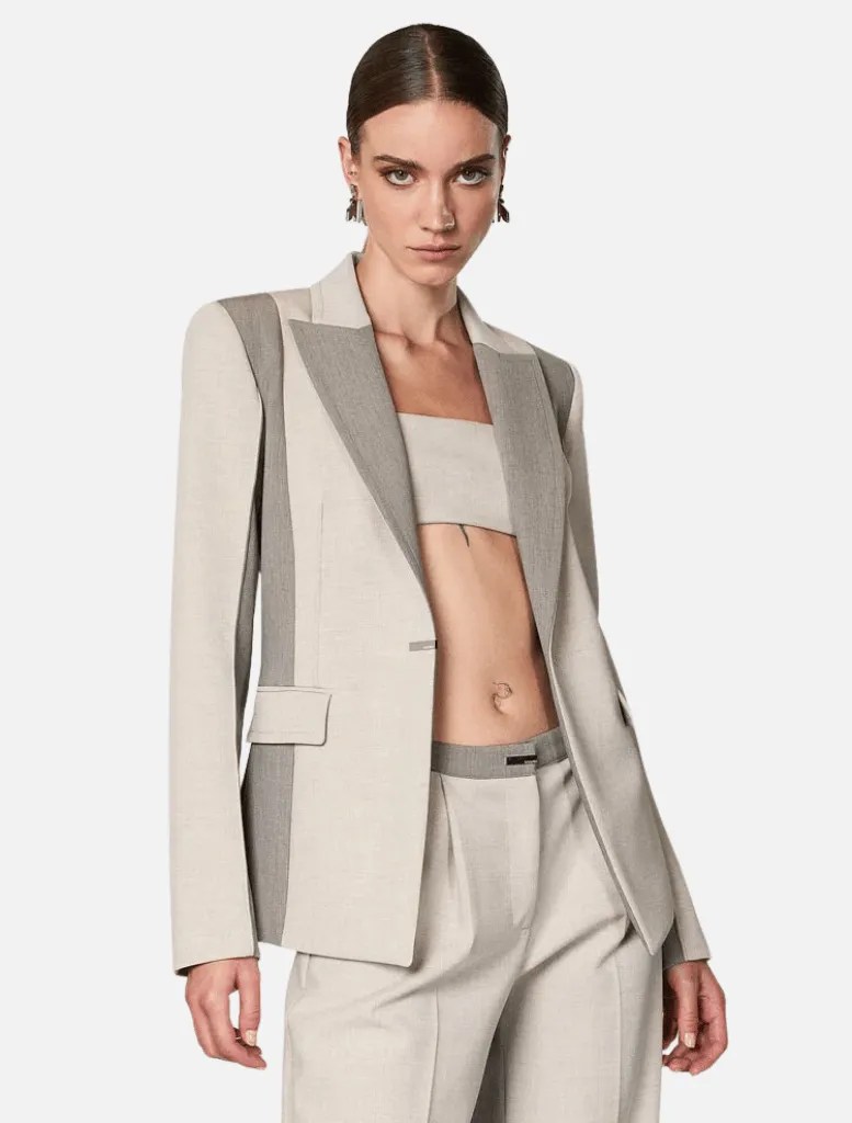 One Button Colour Block Blazer - Grey