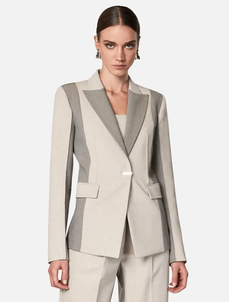 One Button Colour Block Blazer - Grey