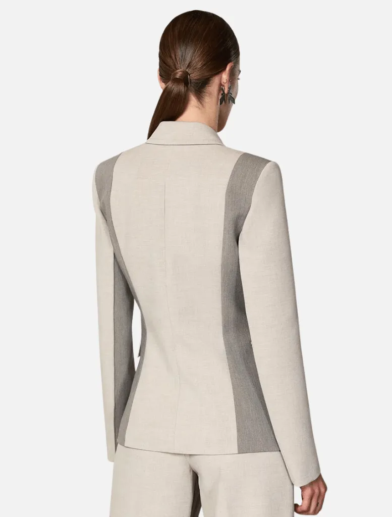 One Button Colour Block Blazer - Grey