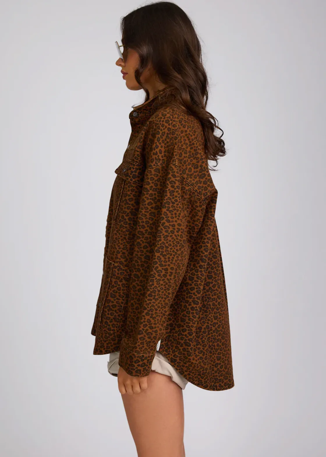 ONE TEASPOON Long Line Denim Jacket - Cheetah