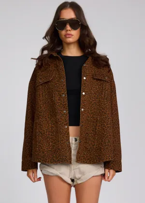 ONE TEASPOON Long Line Denim Jacket - Cheetah