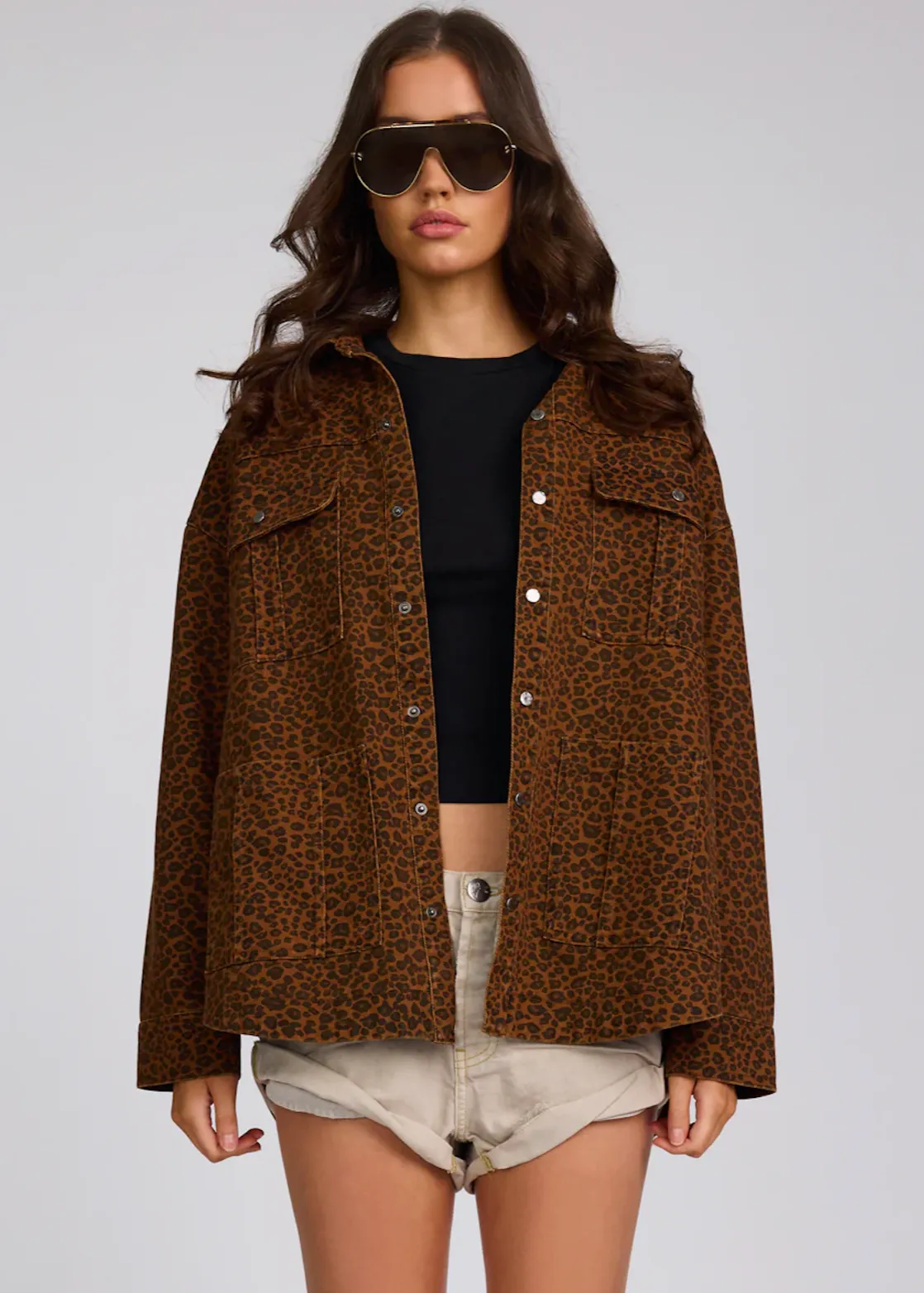ONE TEASPOON Long Line Denim Jacket - Cheetah