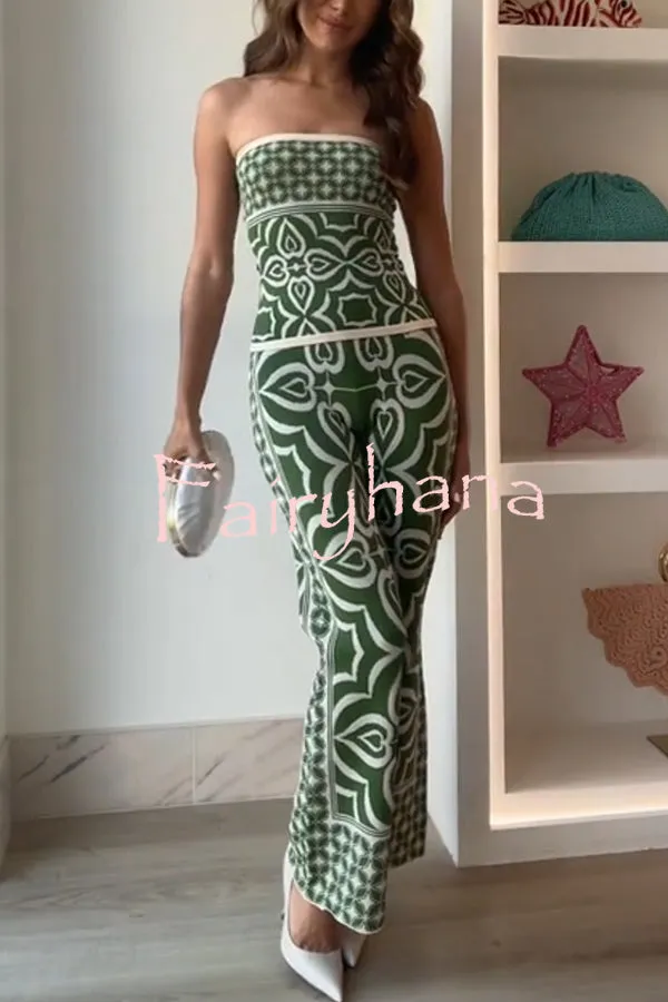 Orla Knit Mosaic Tile Print Bandeau and High Rise Stretch Flared Pants Set