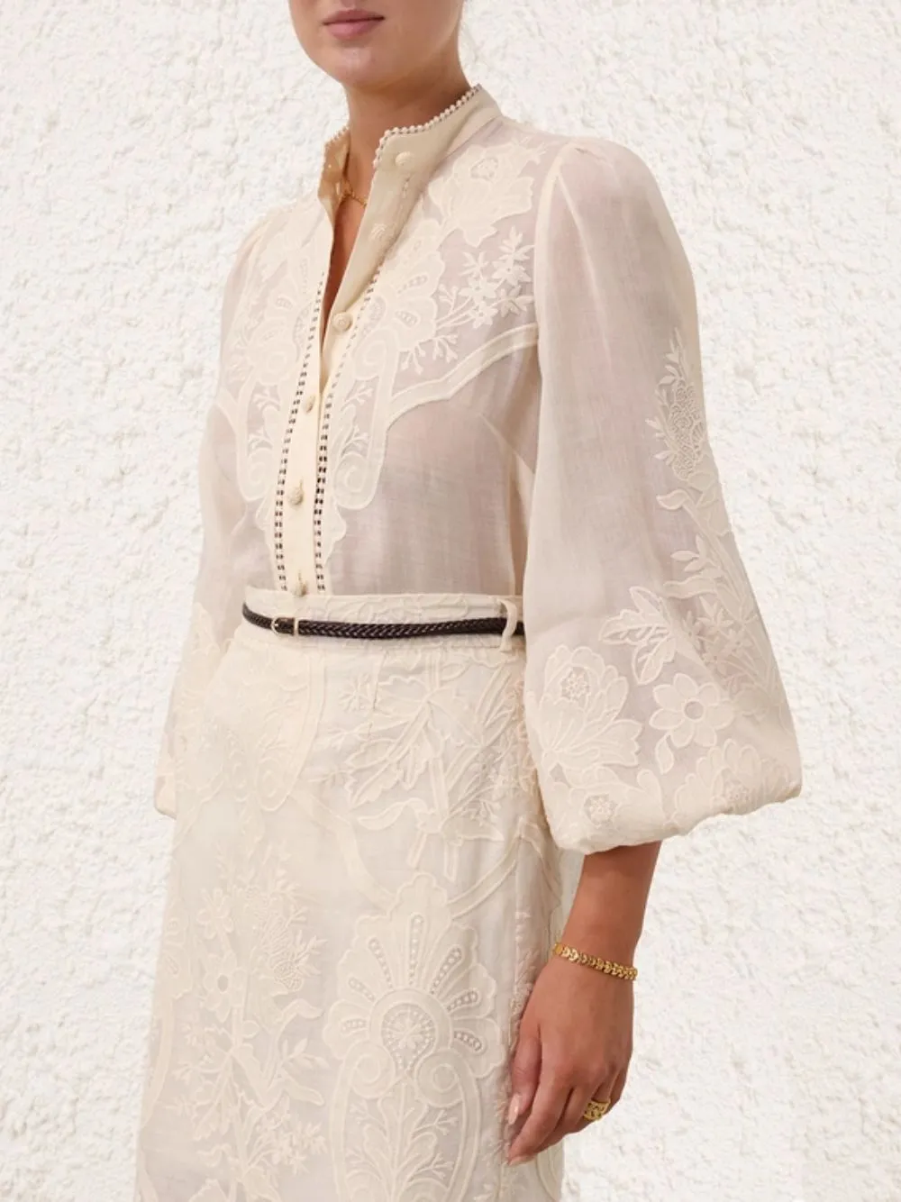 Ottie Embroidered Linen Blouse