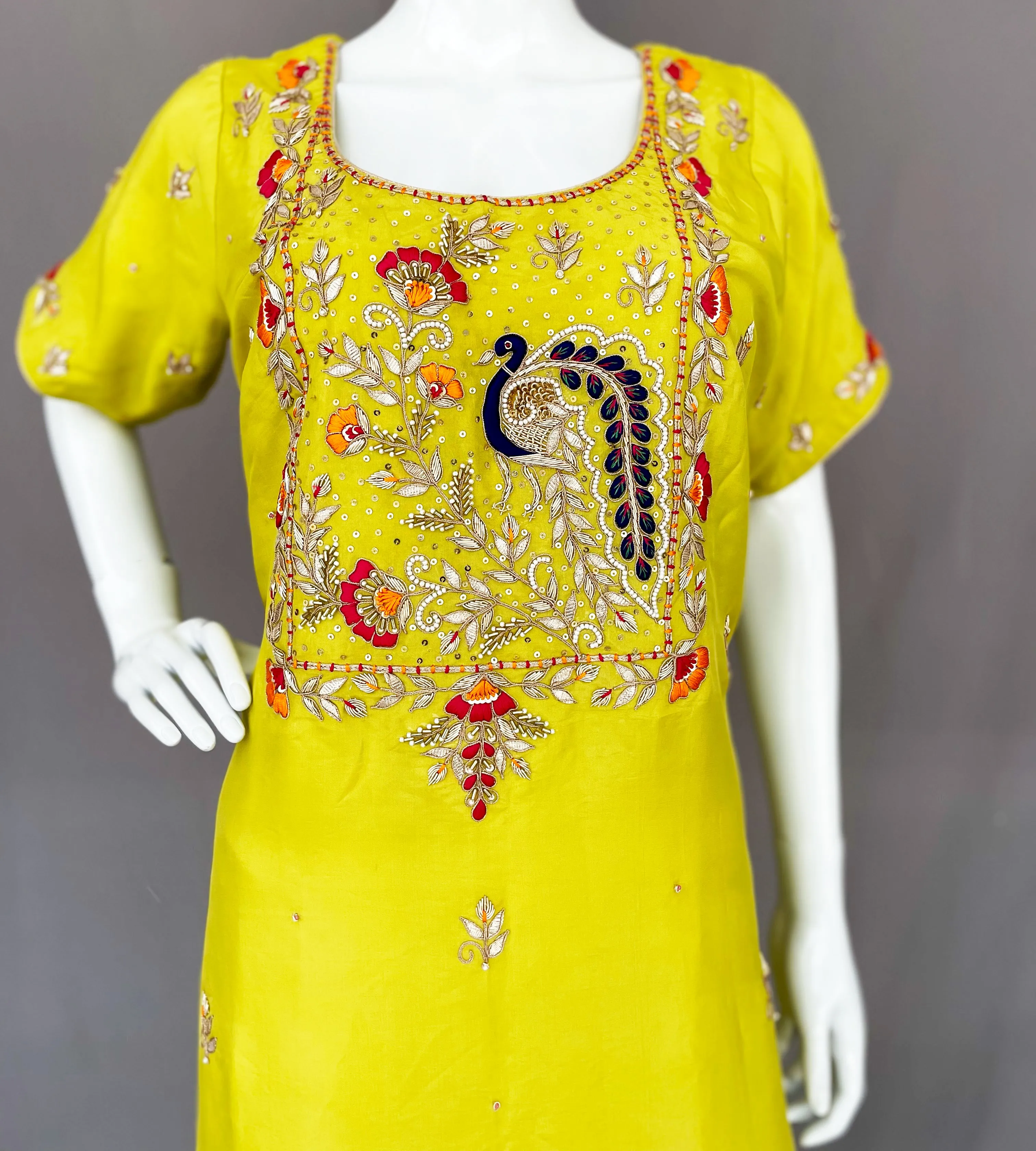 Parrot Green Embroidered Patiala salwar Pure silk suit, Wedding wear, Handwork Suit, Haldi, Mehendi Wear Suit,