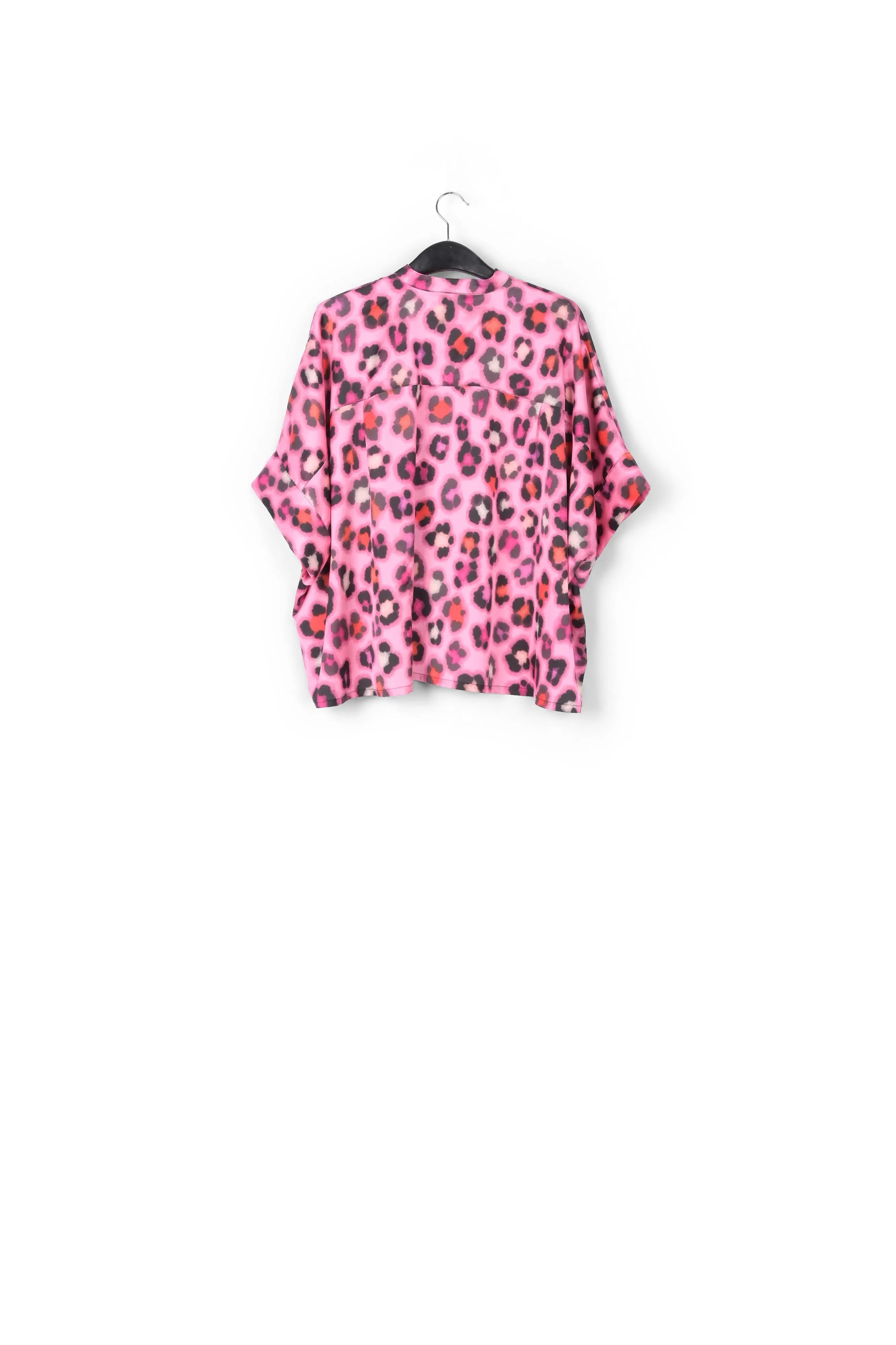 Pink oversized shirt with multicolor leopard print