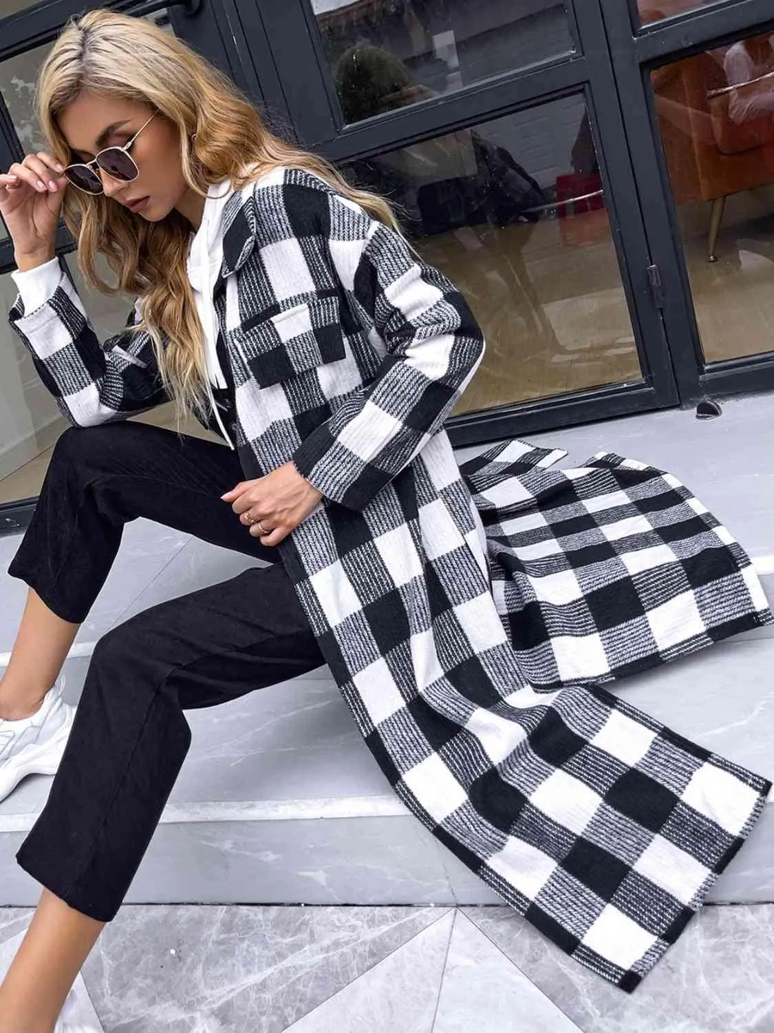 Plaid Collared Longline Coat