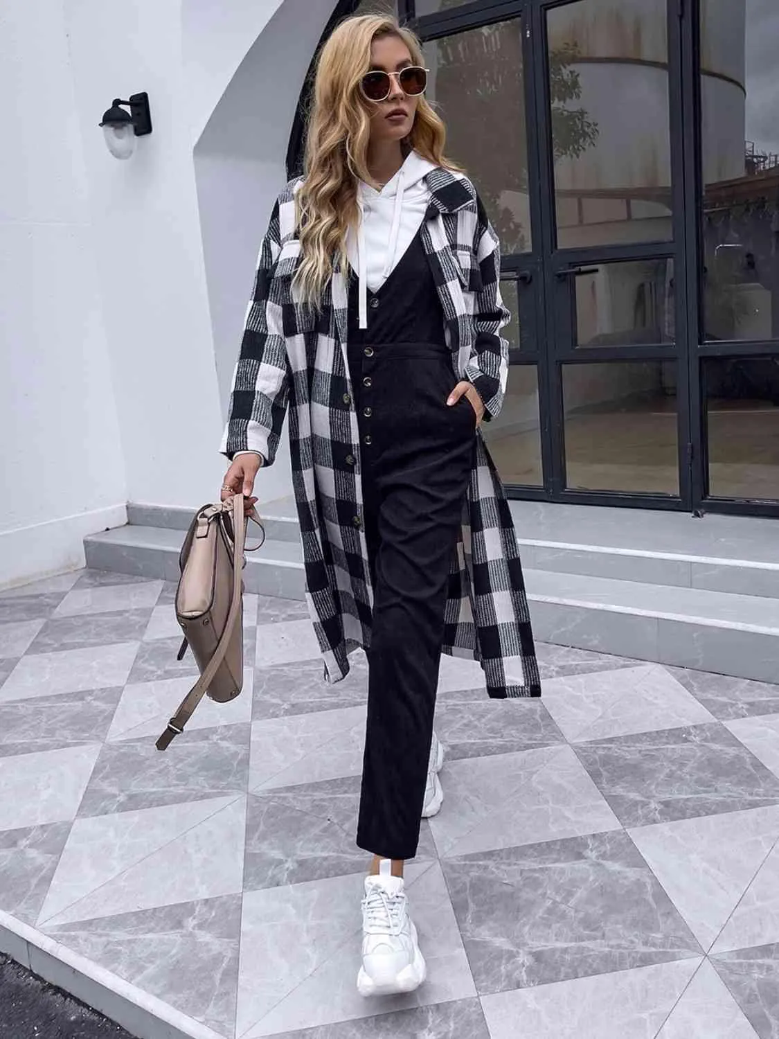 Plaid Collared Longline Coat