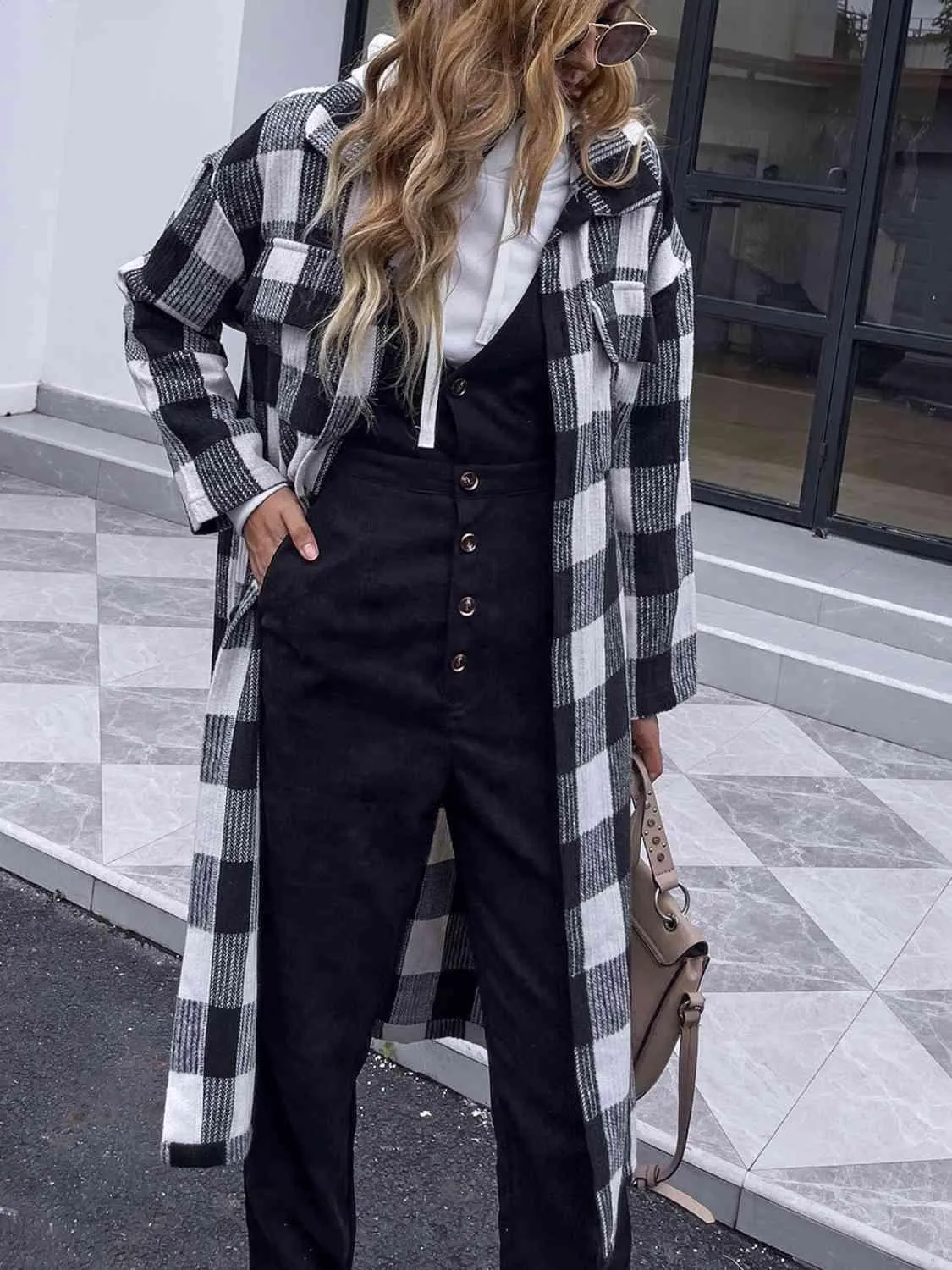 Plaid Collared Longline Coat