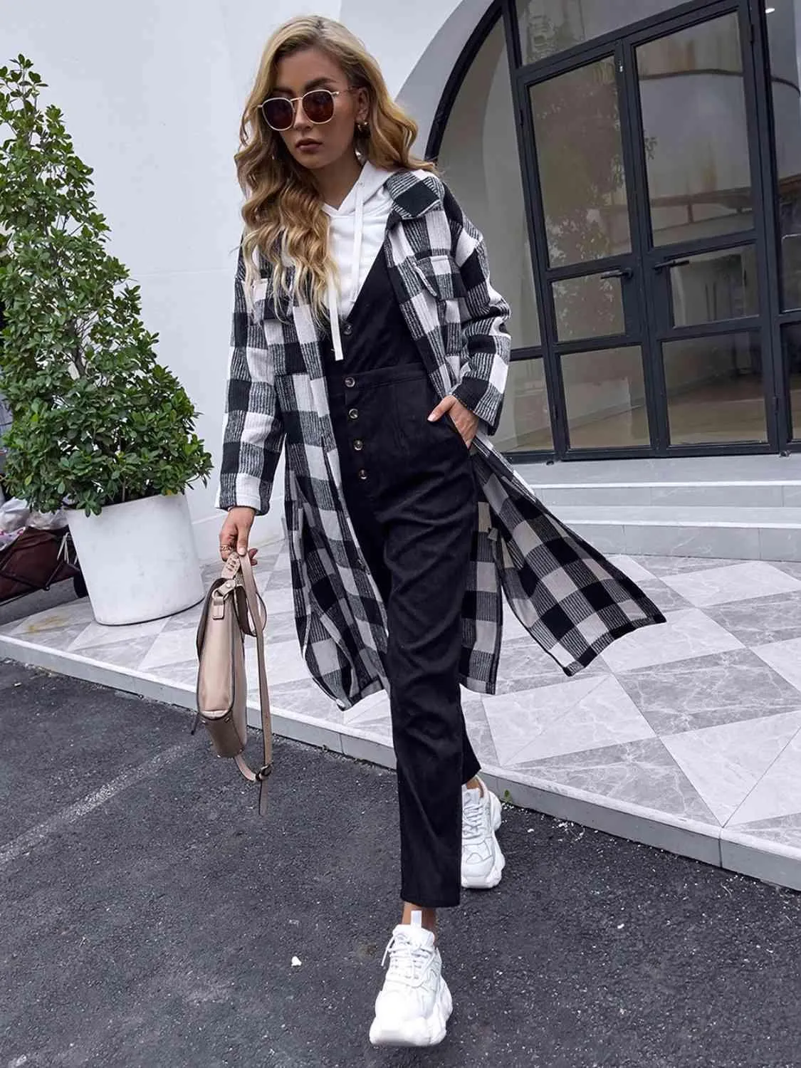 Plaid Collared Longline Coat