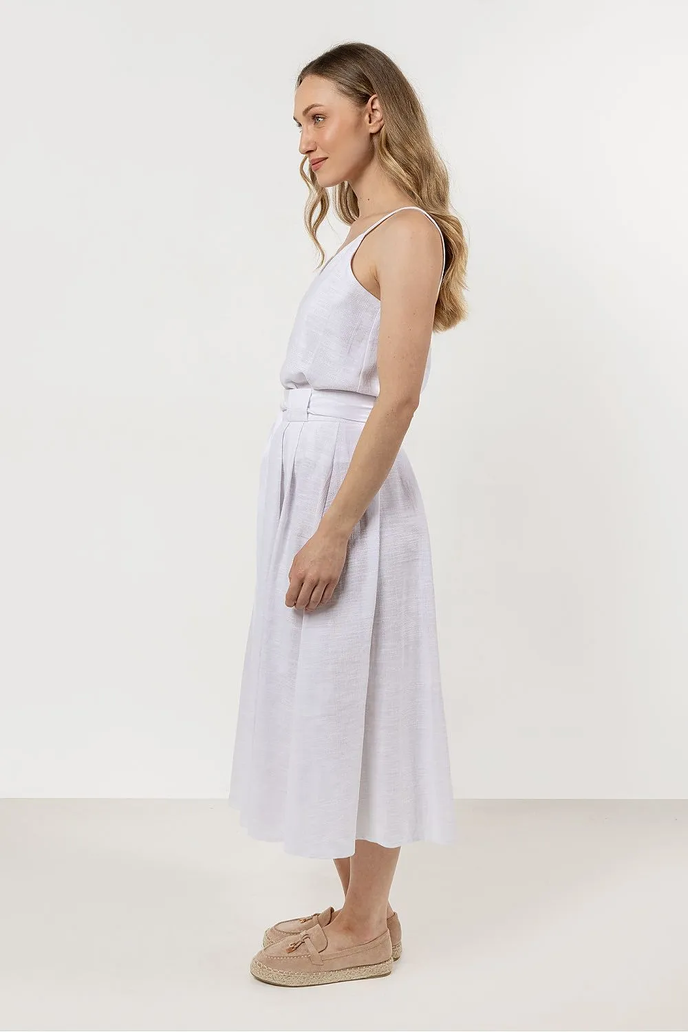 Pleated Flared Waistband Luxe Skirt
