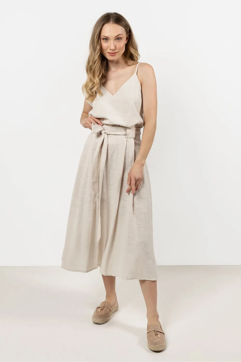 Pleated Flared Waistband Luxe Skirt