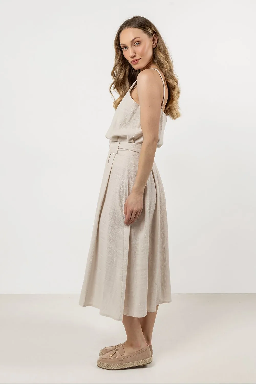 Pleated Flared Waistband Luxe Skirt