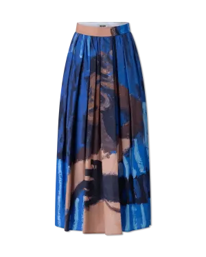 Pleated Print Midi Skirt