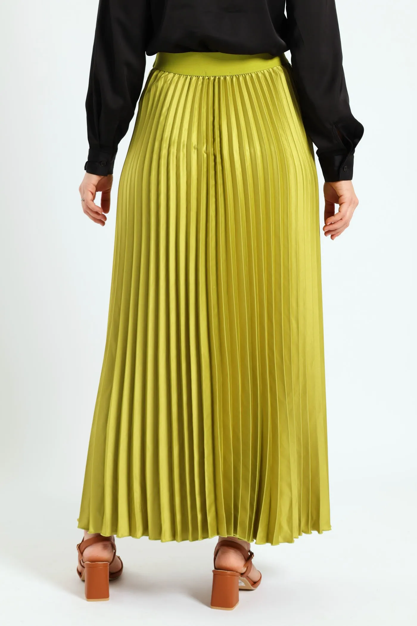 Pleated Satin Maxi Skirt - Avocado