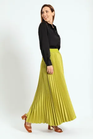 Pleated Satin Maxi Skirt - Avocado