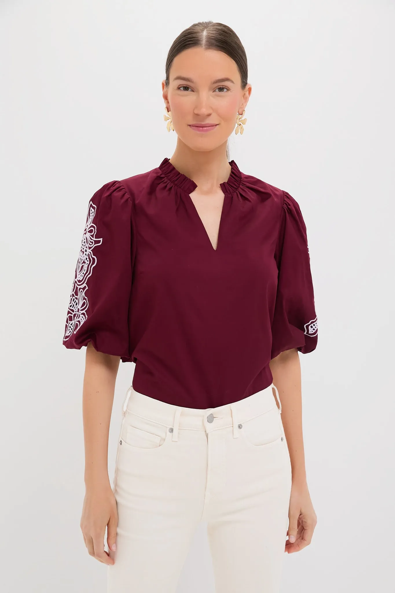 Plum with Lilac Embroidery Floria Blouse