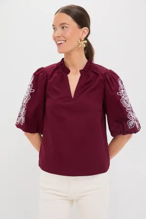 Plum with Lilac Embroidery Floria Blouse