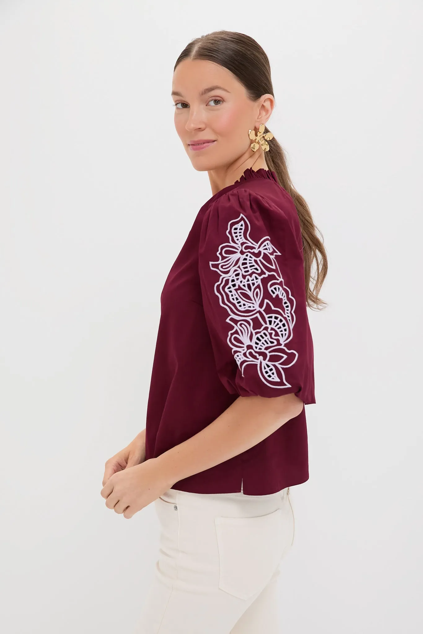 Plum with Lilac Embroidery Floria Blouse