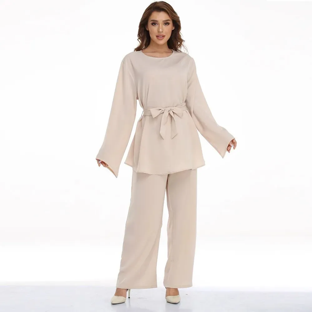 Plus Size Clothing Women's Lace-up Two-piece Pant Sets Solid Pattern Loose Fit
