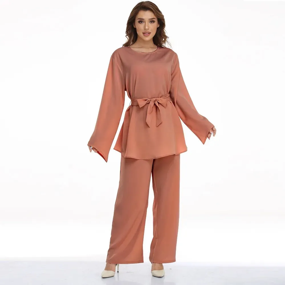 Plus Size Clothing Women's Lace-up Two-piece Pant Sets Solid Pattern Loose Fit