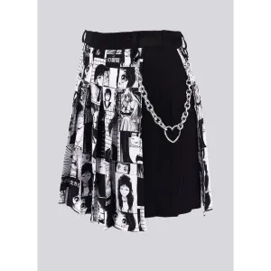 Plus Size No Drama Manga Chain Skirt with Pleated Skirt Design