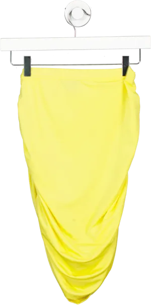 PrettyLittleThing Yellow Shape Slinky Ruched Side Skirt UK 10