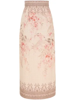 Printed linen pencil skirt