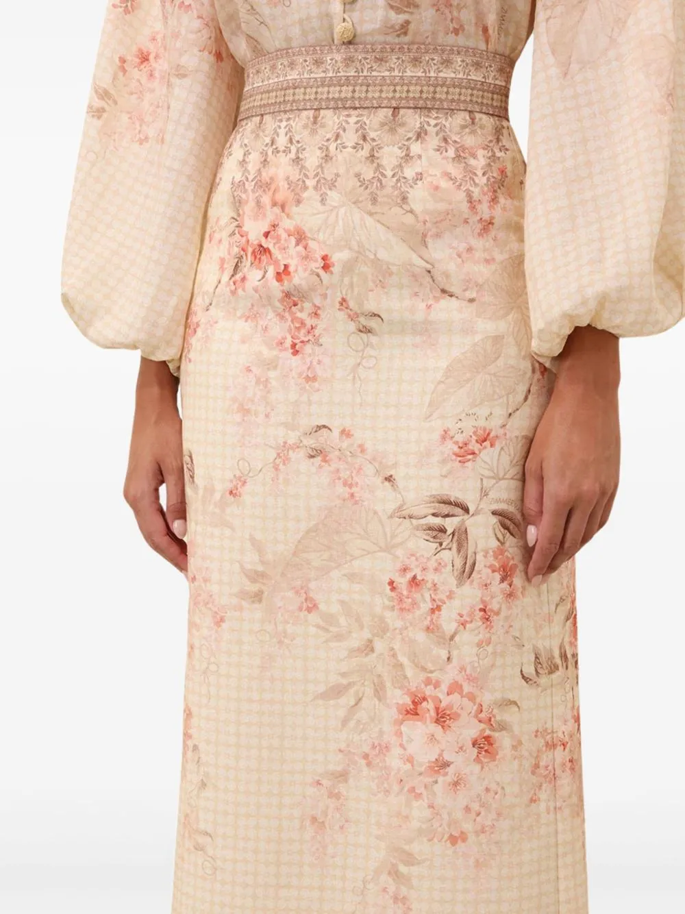Printed linen pencil skirt