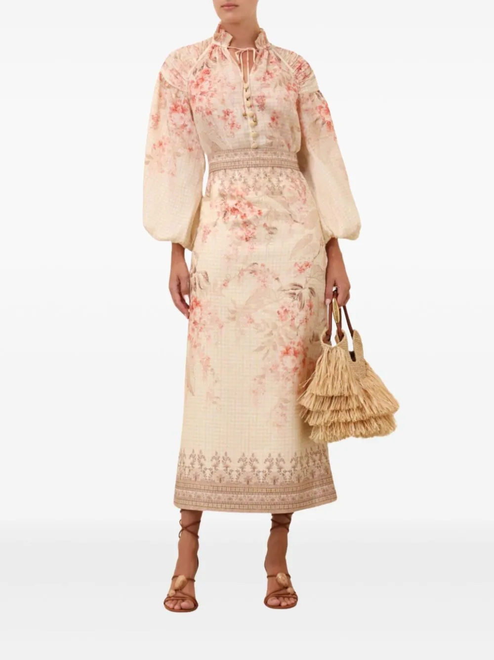 Printed linen pencil skirt