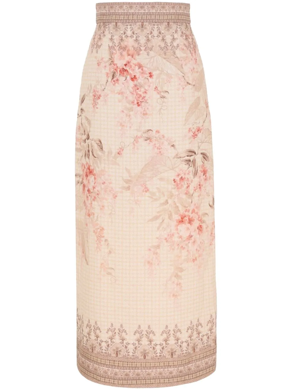 Printed linen pencil skirt