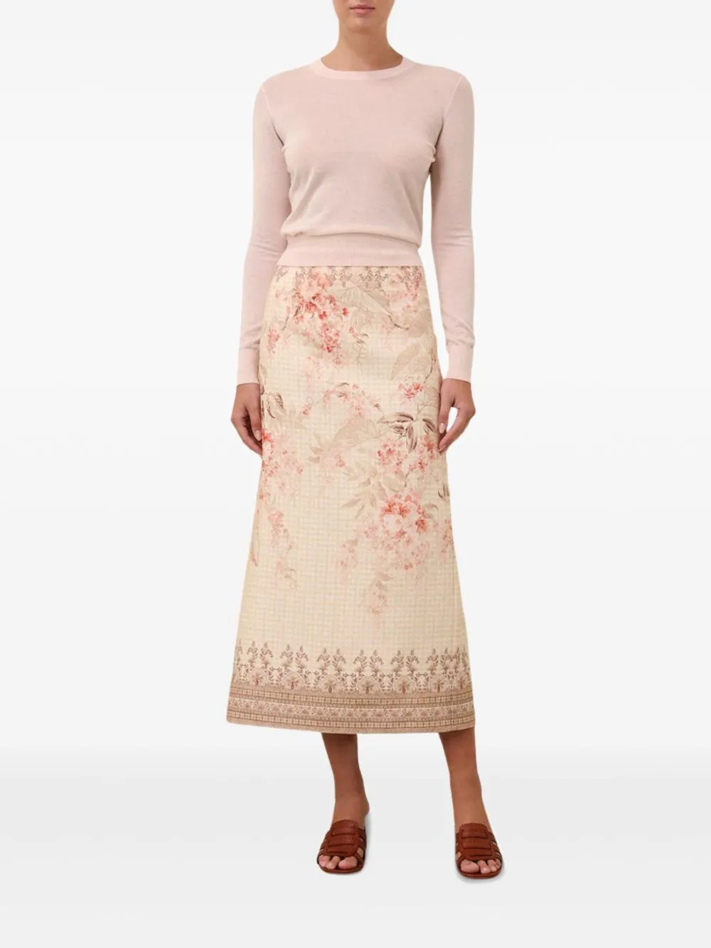 Printed linen pencil skirt