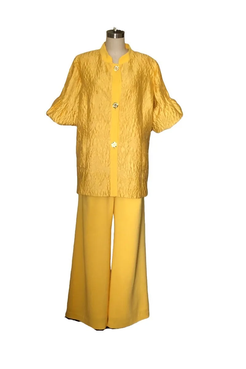 Puff Sleeve Pant Suit  - Style #109P (Yellow)