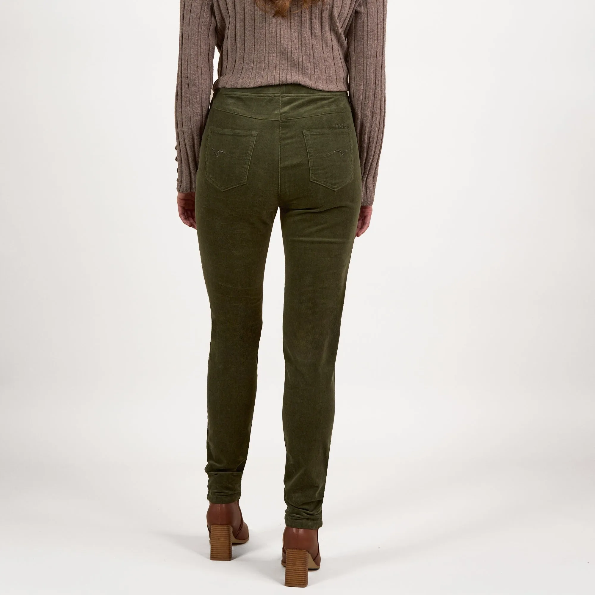 Pull On Cord Trousers - Deep Sage