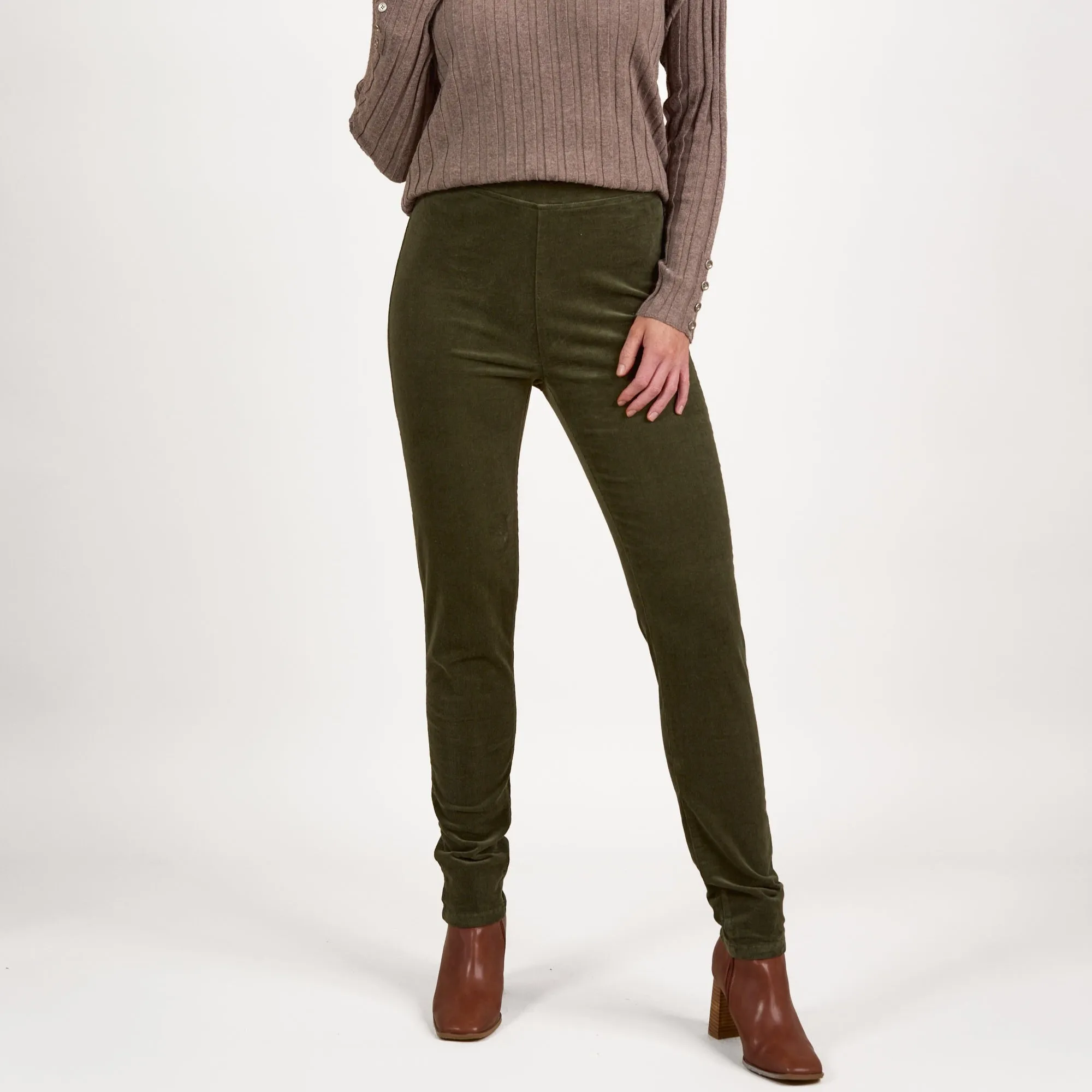 Pull On Cord Trousers - Deep Sage