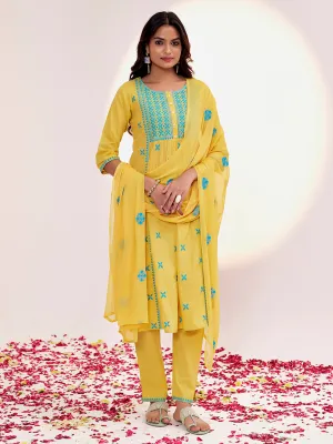 Pure Cotton Festive Chikankari Yellow Kurta Set With Dupatta