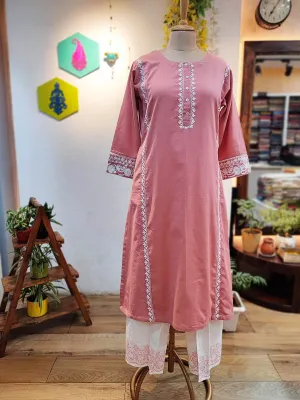 Pure Cotton Peach kurta pants set