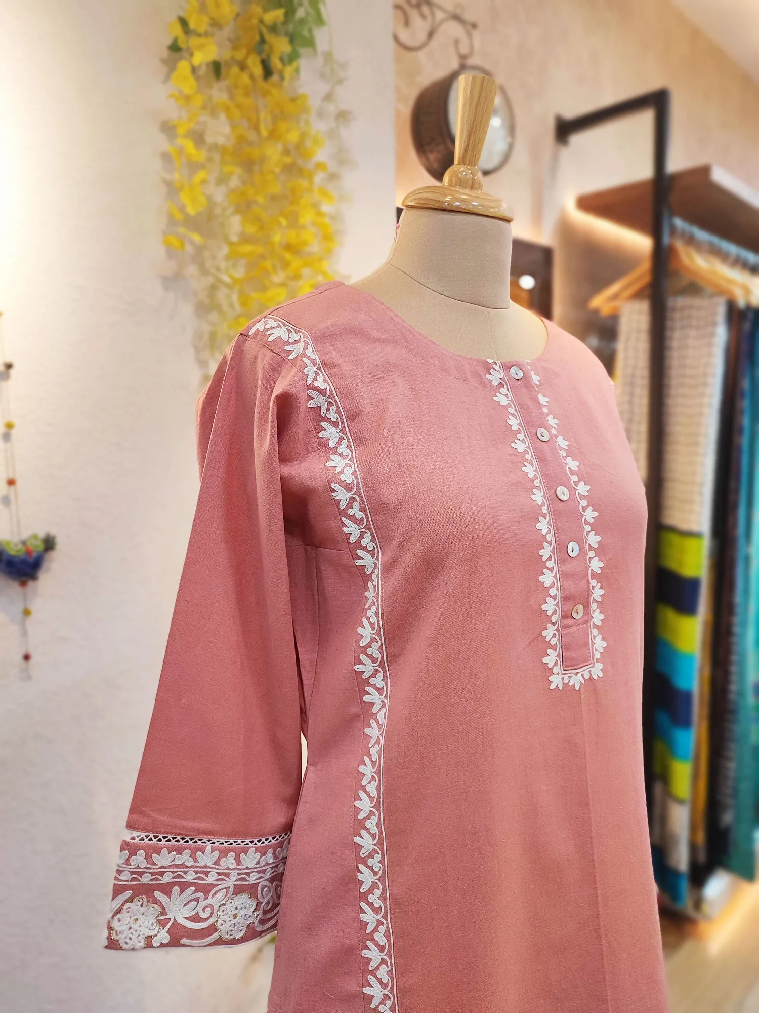 Pure Cotton Peach kurta pants set