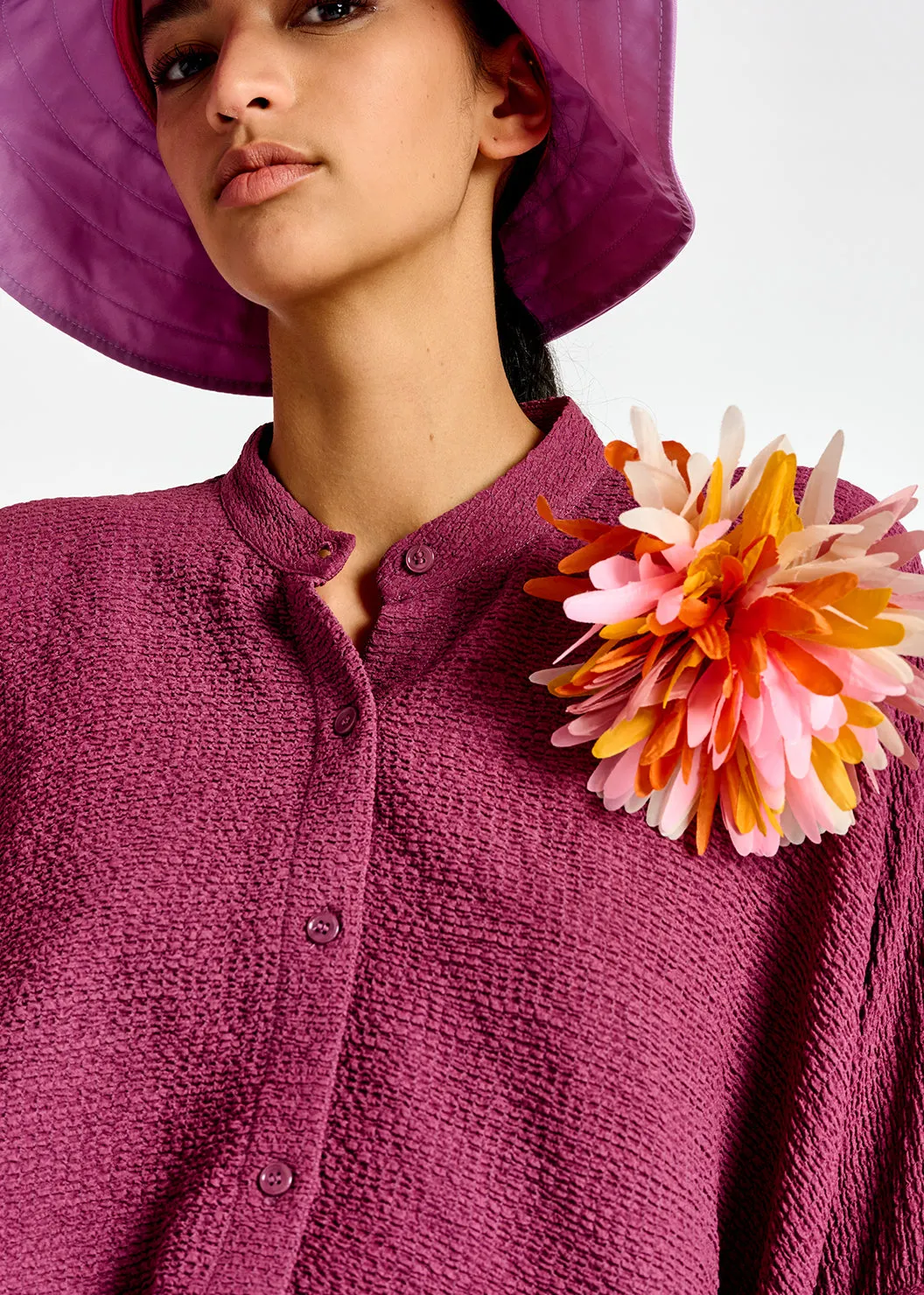 Purple boxy-cut seersucker shirt