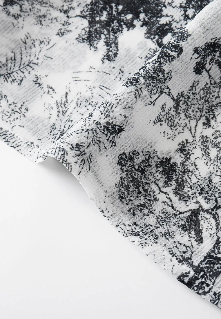 Pussy-bow Black-and-shite Motif Chiffon Blouse
